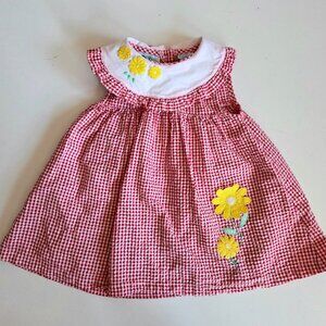 Vintage Toddler Girls No Kidding Red Gingham Flower Applique Dress 3T